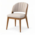 Chaise contemporaine en bois brun et tissu beige rembourré, 52 × 57 × 80 cm