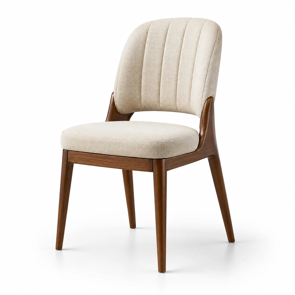 Chaise rétro rembourrée en bois brun et tissu beige, 51 × 58 × 83 cm