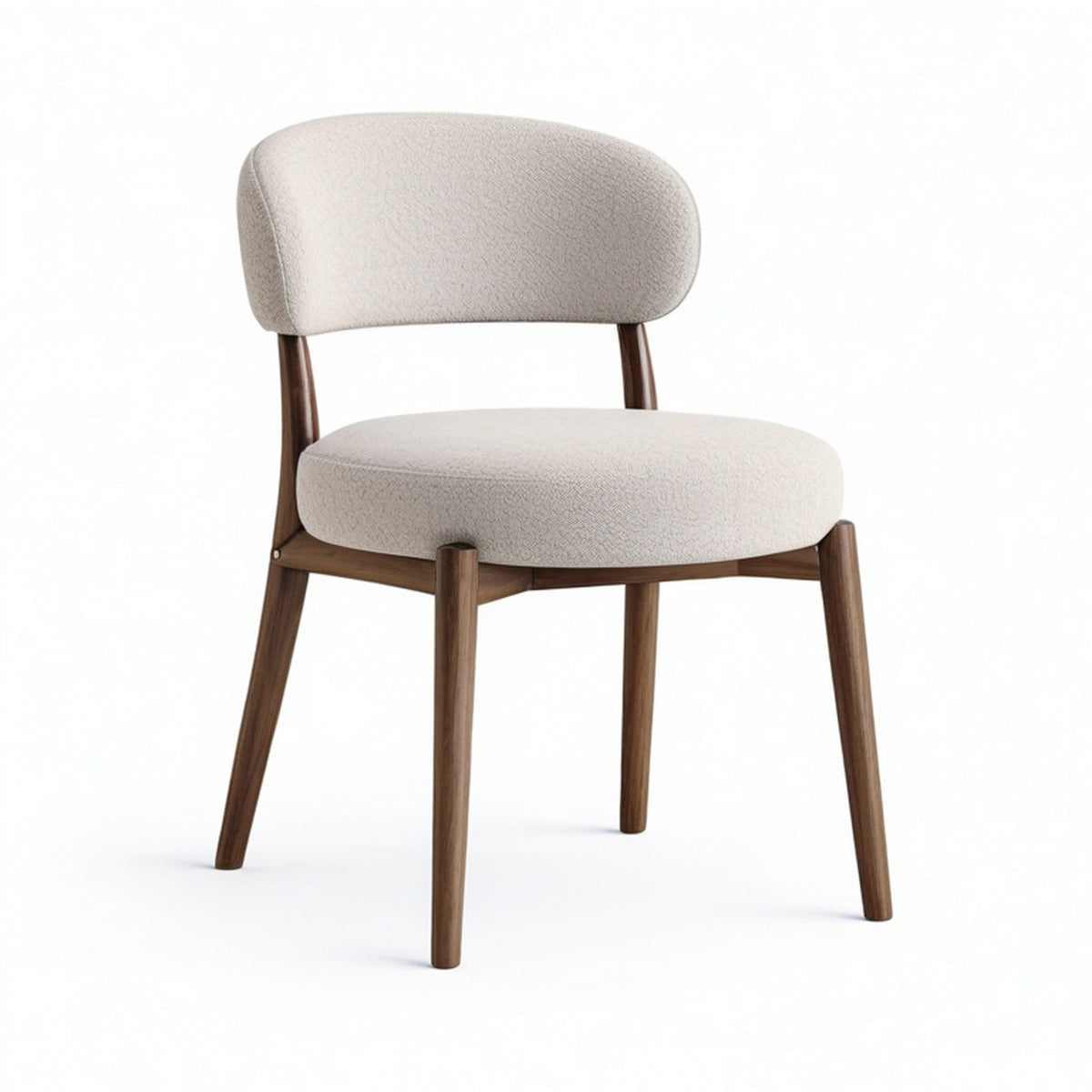 Chaise en tissu effet bouclé crème et bois brun, 57 × 58 × 78 cm, style contemporain