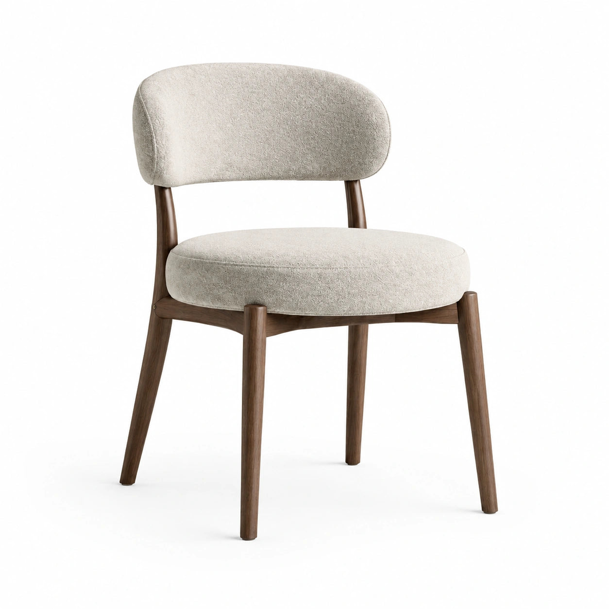 Chaise en tissu effet bouclé crème et bois brun, 57 × 58 × 78 cm, style contemporain