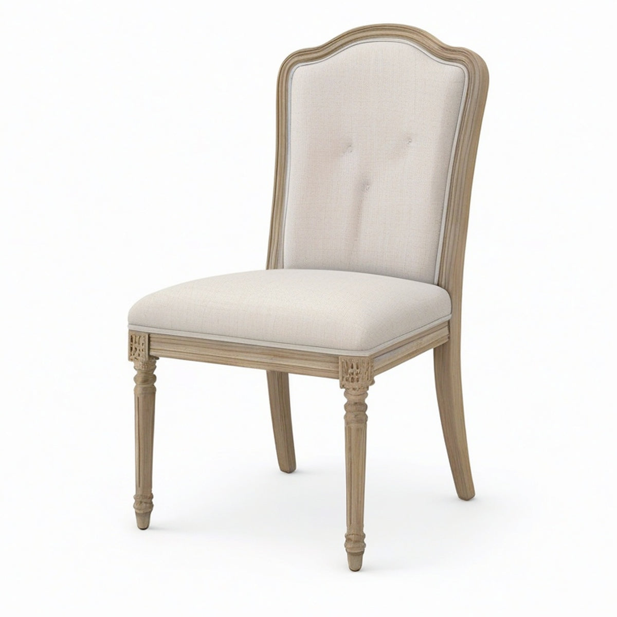 Chaise en bois gris brun avec assise et dossier rembourrés en tissu beige, 52 × 60 × 98 cm